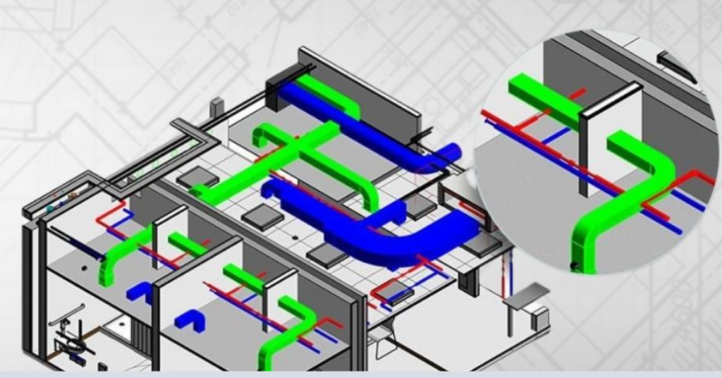 BIM clash detection overview showing conflicts in construction models