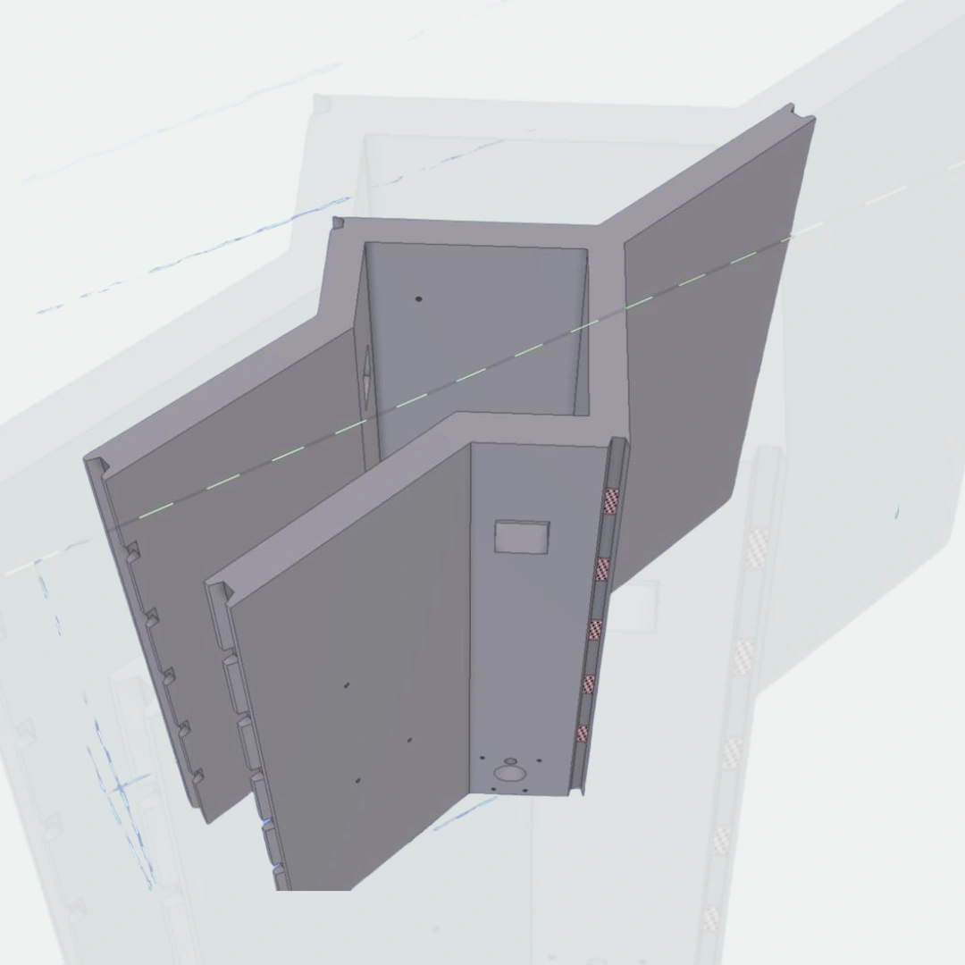 CAD model of precast diamond-shape wall with reinforcement and connections